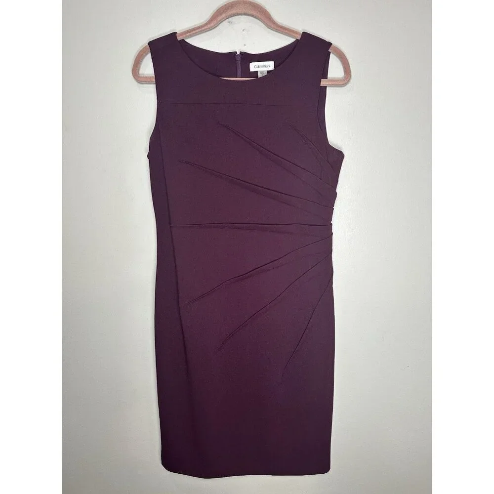 Calvin Klein Sheath Dress Size 12 Purple Pleated Party Work Career - Picture 1 of 6